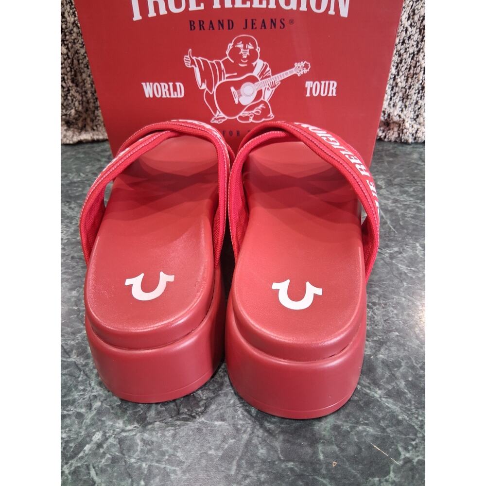 WOMEN'S TRUE RELIGION ALIA CROSS OVER RED SANDALS PLATFORM SLIDES SIZE 10 NEW - Picture 4 of 9